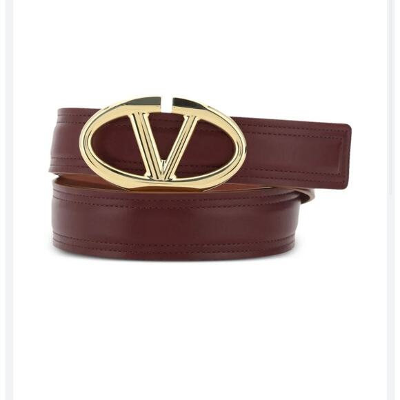 Valentino Garavani Accessories - Valentino Garavani The Bold Edition VLOGO Leather Belt Burgundy Red